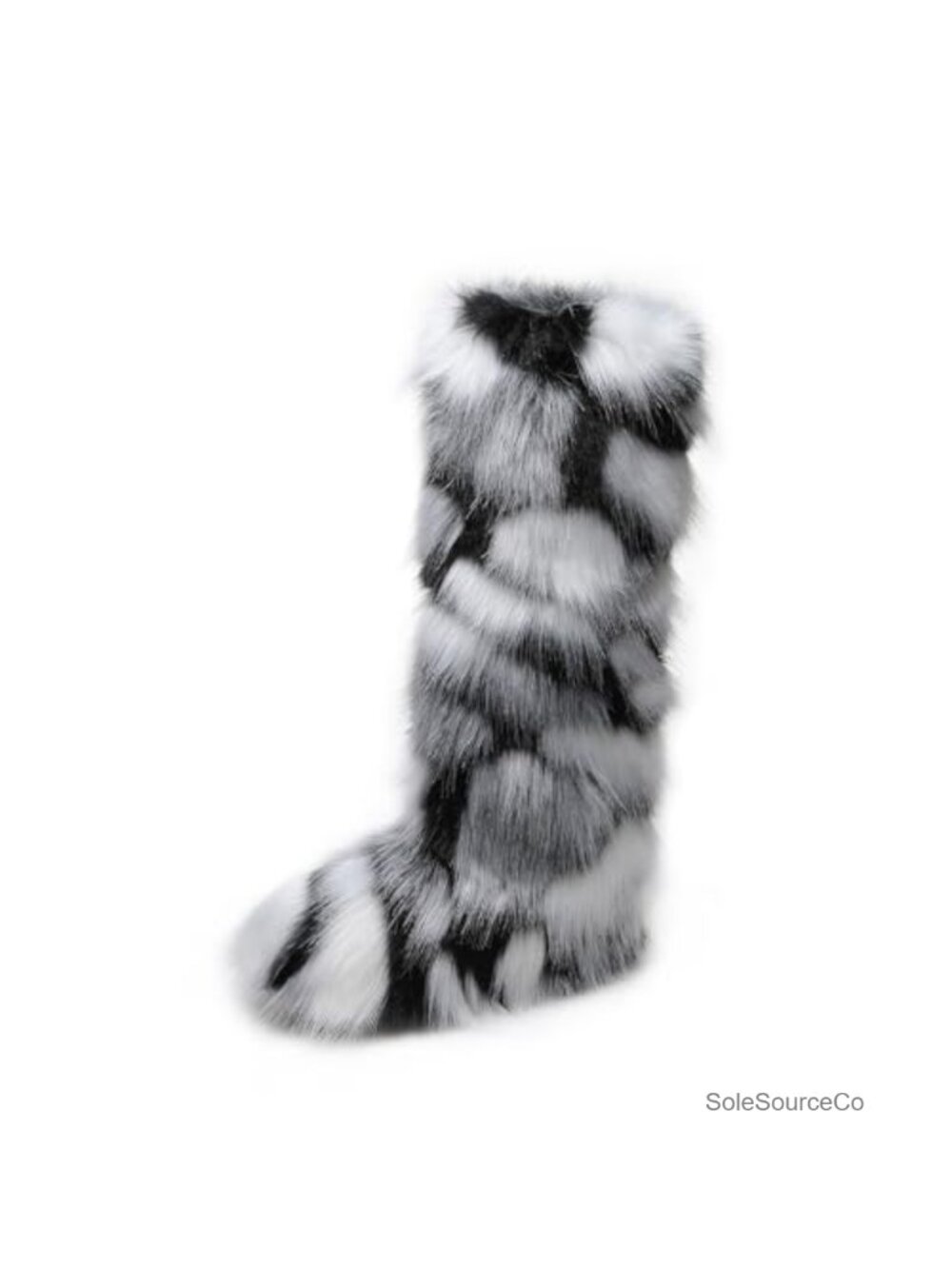 Faux Fur Knee High Snow Boots Round Toe Fluffy Winter Shoes